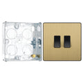 BG Evolve Satin Brass 2 Gang 20A 16AX 2 Way Light Switch PCDSB42B with 25mm Steel Back Box