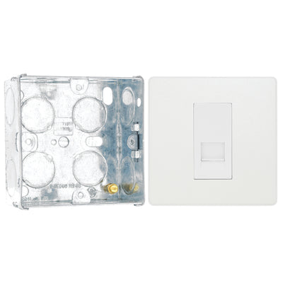 BG Evolve Pearlescent White 1 Gang Secondary Telephone Outlet PCDCLBTS1W with 35mm Steel Back Box