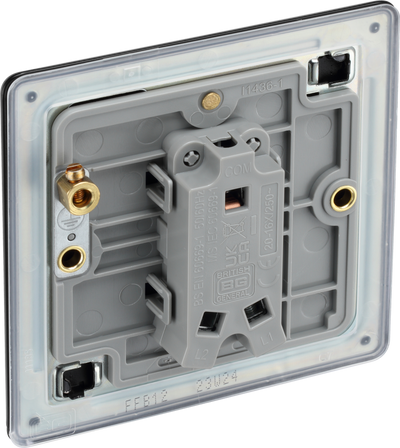 BG Nexus Flatplate Screwless Matt Black Single Light Switch FFB12 20 Amp by British General (BG-FFB12-1)