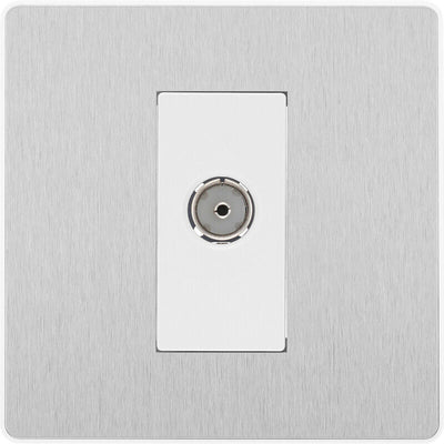 Switches: BG Evolve Brushed Steel Screwless Switches & Sockets White Insert Range PCDBS12W - Single Light Switch 20A by British General (BG-EVOLVE-BRUSHED-STEEL-PCDBS12W)