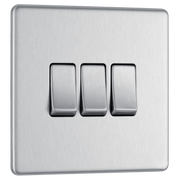 BG FBS43 Nexus Screwless Flat-Plate Triple Light Switch Brushed Steel 2 Way 10A by British General (BG-FBS43-Shopify-SA_1)