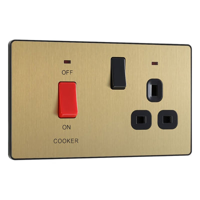 BG Evolve Satin Brass 45A Switch 13A Switched Socket Cooker Control Unit PCDSB70B with 35mm Steel Back Box