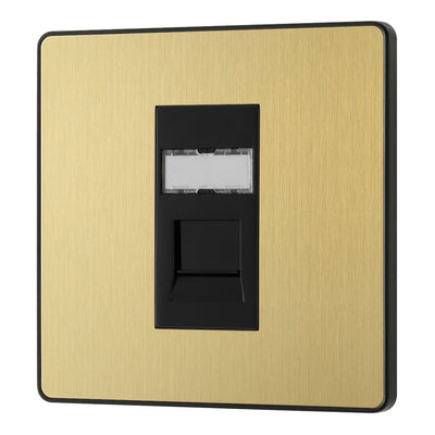 BG Evolve Satin Brass RJ45 Cat6 Single Data Outlet PCDSBRJ451B with 25mm Steel Back Box