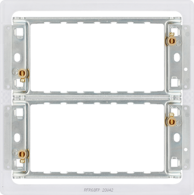 RFR68FP Back - The Grid modular range from British General allows you to build your own module configuration with a variety of combinations and finishes. This universal frame is suitable for installation of Grid screwless flatplates that fit 6 or 8 Grid modules. This frame has a fixed integrated plastic gasket to protect metal edges …