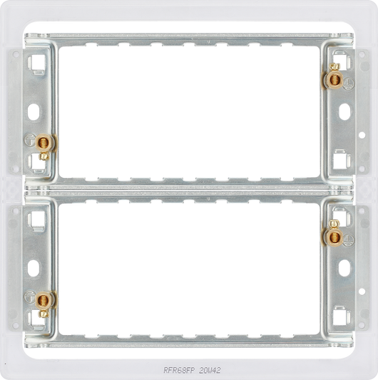 RFR68FP Back - The Grid modular range from British General allows you to build your own module configuration with a variety of combinations and finishes. This universal frame is suitable for installation of Grid screwless flatplates that fit 6 or 8 Grid modules. This frame has a fixed integrated plastic gasket to protect metal edges …