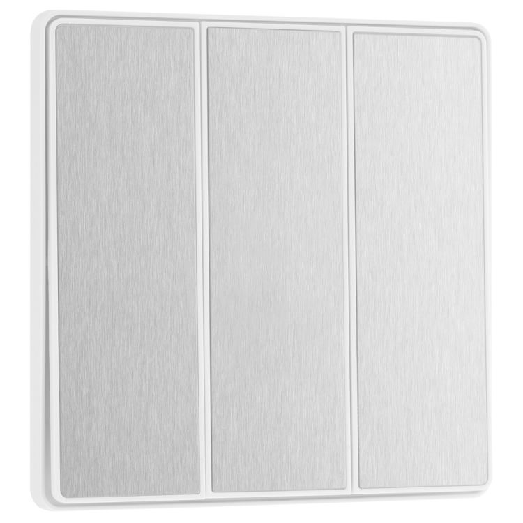 BG Evolve Brushed Steel 3-Gang 2-Way 20A Edge to Edge Rocker Light Switch | PCDBS43EW
