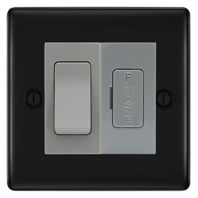 BG Nexus Metal Matt Black 20A Double Pole Switch & 13A Fused Spur Plate | Grey Insert