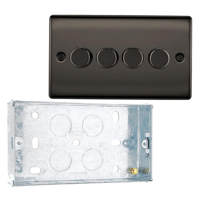 BG Nexus Black Nickel 200W 2 Way Trailing Edge Quadruple Dimmer Switch NBN84 and 25mm Steel Back Box by British General (BG-NBN84+HGS04)