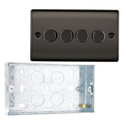 BG Nexus Black Nickel 200W 2 Way Trailing Edge Quadruple Dimmer Switch NBN84 and 25mm Steel Back Box by British General (BG-NBN84+HGS04)