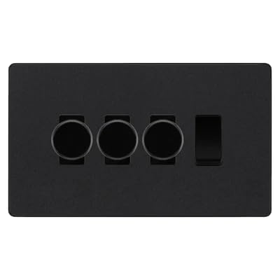 BG Evolve Matt Black 4 Gang Switch 3x Trailing Edge LED Dimmer 1x Intermediate Custom Grid Switch by British General (BG-Evolve-MB-4G-CUSTOM-3x-Dimmer-1x-INT)