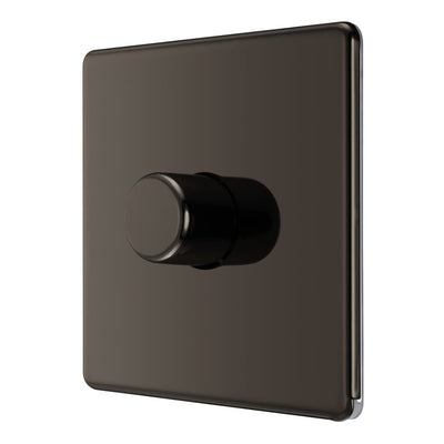 BG Screwless Black Nickel 200W 2 Way Single Trailing Edge Dimmer Switch FBN81 with 25mm Steel Back Box