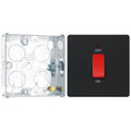 BG Evolve Matt Black 1 Gang Single Plate 45A 2 Pole Neon Cooker Switch PCDMB74B with 25mm Steel Back Box