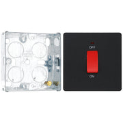 BG Evolve Matt Black 1 Gang Single Plate 45A 2 Pole Neon Cooker Switch PCDMB74B with 25mm Steel Back Box