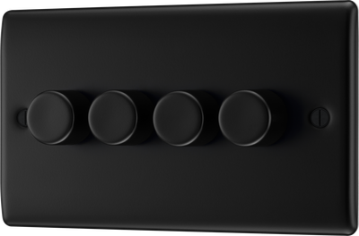 BG NFB84 Nexus Metal Matt Black 4 Gang 200W 2 Way Push On-Off Intelligent LED Dimmer Switch