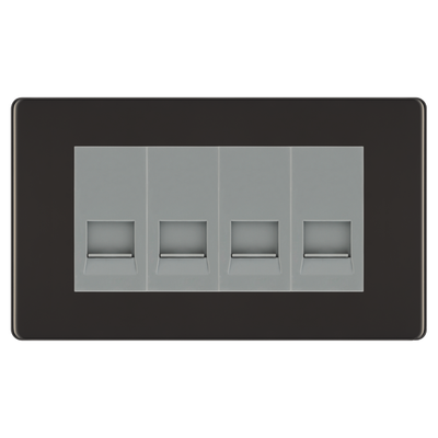 BG Screwless Black Nickel 4 Gang Master Telephone Socket - Grey Insert