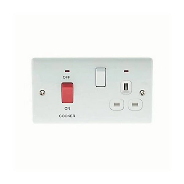 British General NPW70W White 45A Cooker Switch & Socket