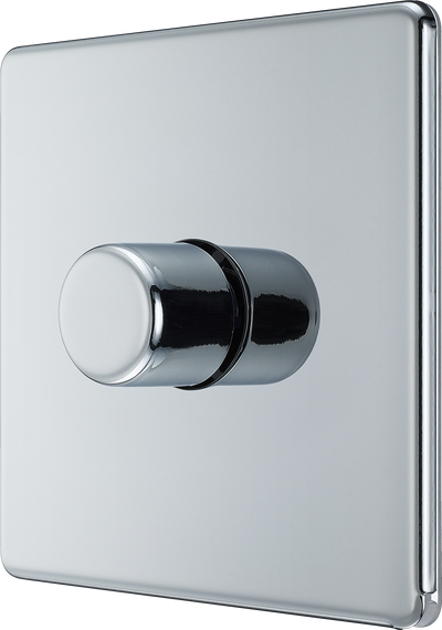 BG Electrical FPC81 Nexus Flatplate Screwless Polished Chrome 1 Gang 200W 2 Way Trailing-Edge Push Dimmer Switch