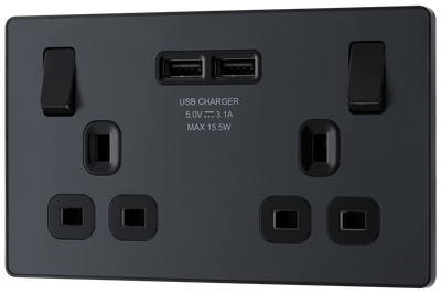 BG Evolve PCDMG22U3B Matt Grey 2 Gang 13A 2x USB-A 3.1A Socket-Black Insert