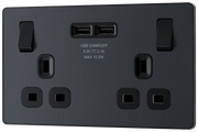 BG Evolve PCDMG22U3B Matt Grey 2 Gang 13A 2x USB-A 3.1A Socket-Black Insert by British General (BG-PCDMG22U3B-Shopify-SA_1)