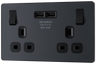 BG Evolve PCDMG22U3B Matt Grey 2 Gang 13A 2x USB-A 3.1A Socket-Black Insert by British General (BG-PCDMG22U3B-Shopify-SA_1)
