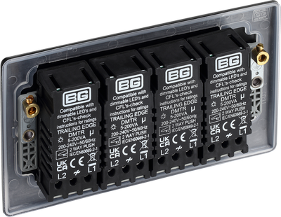 BG NFB84 Nexus Metal Matt Black 4 Gang 200W 2 Way Push On-Off Intelligent LED Dimmer Switch