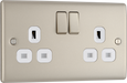 NPR22W Front - This pearl nickel finish 13A single switched socket from British General has a sleek and slim profile with softly rounded edges and no visible plastic aroun d the switches to add a touch of luxury to your decor.