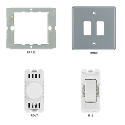 BG Metal Clad 2 Gang Light Switch 1x LED Dimmer 1x 2 Way Custom Switch