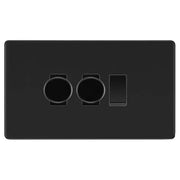 BG Screwless Matt Black 3 Gang Switch 2x Trailing Edge LED Dimmer 1x Intermediate Custom Grid Switch by British General (BG-SCRL-FB-3G-CUSTOM-2x-Dimmer-1x-INT)