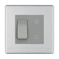 BG Brushed Steel Screwless 2 Gang Custom Switch 1x 2 Way DP Switch 1x Master Touch Dimmer - Grey Inserts