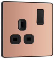 BG Evolve PCDCP21B Polished Copper 1 Gang 13A Switched Socket Outlet - Black Insert by British General (BG-PCDCP21B-Shopify-SA_1)