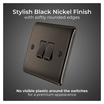 BG Nexus Metal Black Nickel 20A 16AX 2 Way Double Light Switch NBN42 with 35mm Steel Back Box