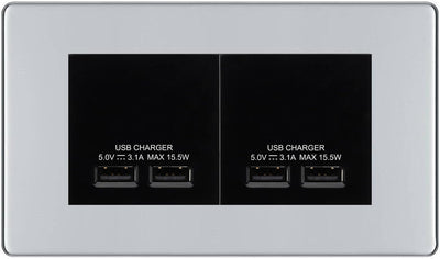 BG Polished Chrome 4G Euro Plate with 2X USB-A Dual Chargers – Black Insert by British General (BG-FPCEMR4+EMUSB3B)