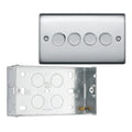 BG Nexus Polished Chrome 4 Gang 200W 2 Way Trailing Edge Push Type Dimmer Switch NPC84 with 35mm Steel Back Box