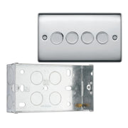 BG Nexus Polished Chrome 4 Gang 200W 2 Way Trailing Edge Push Type Dimmer Switch NPC84 with 35mm Steel Back Box