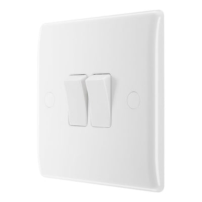BG Nexus 2 Gang 20A 16AX Double Wall Light Switch & 50mm Pattress Back Box