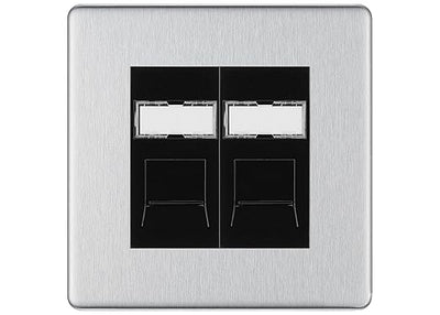BG Screwless Brushed Steel 2 Gang RJ45 Socket FBSRJ452B Black Inserts by British General (BG-FBSRJ452B)