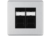 BG Screwless Brushed Steel 2 Gang RJ45 Socket FBSRJ452B Black Inserts by British General (BG-FBSRJ452B)