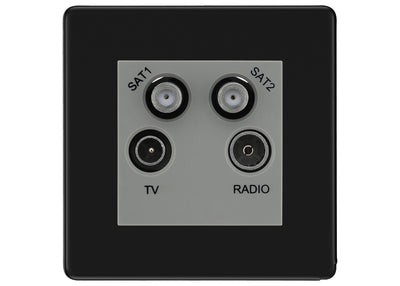 BG Screwless Matt black TV/FM/2x SAT Quadplex Socket – Grey Insert by British General (BG-FFBTVFMSAT2G)