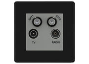 BG Screwless Matt black TV/FM/2x SAT Quadplex Socket – Grey Insert by British General (BG-FFBTVFMSAT2G)