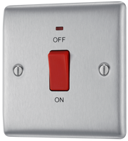 BG NBS74 Nexus Metal Brushed Steel 45A 2 Pole Neon Cooker Switch by British General (BG-NBS74-Shopify-SA_1)