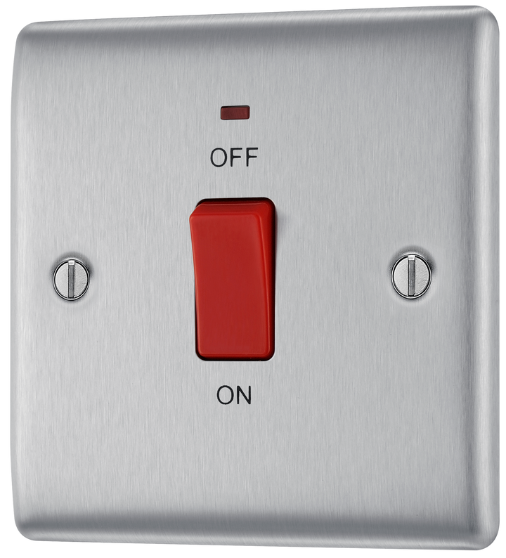 NBS74 Front - This 45A single switch for cookers from British General is double poled for safety and has a flush power indicator.