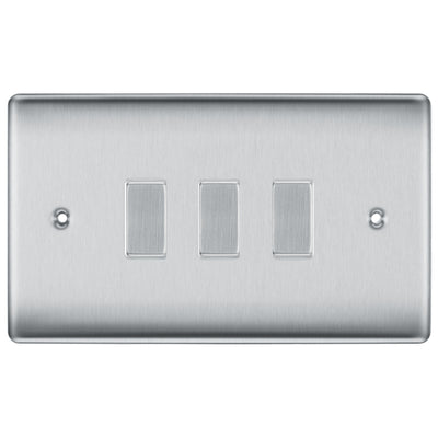 BG Brushed Steel 3 Gang Light Switch 2x Intermediate 1x 2 Way Custom Switch by British General (BG-NEXUS-BS-3G-CUSTOM-2x-INT-1x-2WAY-SP)