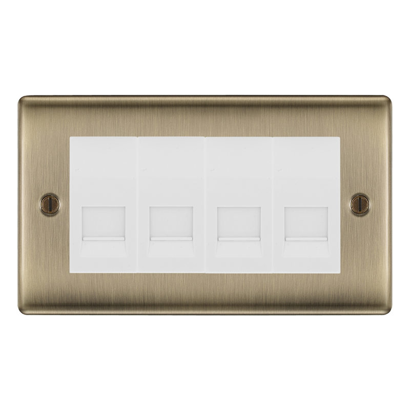BG Nexus Antique Brass 4 Gang Secondary Telephone Socket, Screw Terminal - White Insert