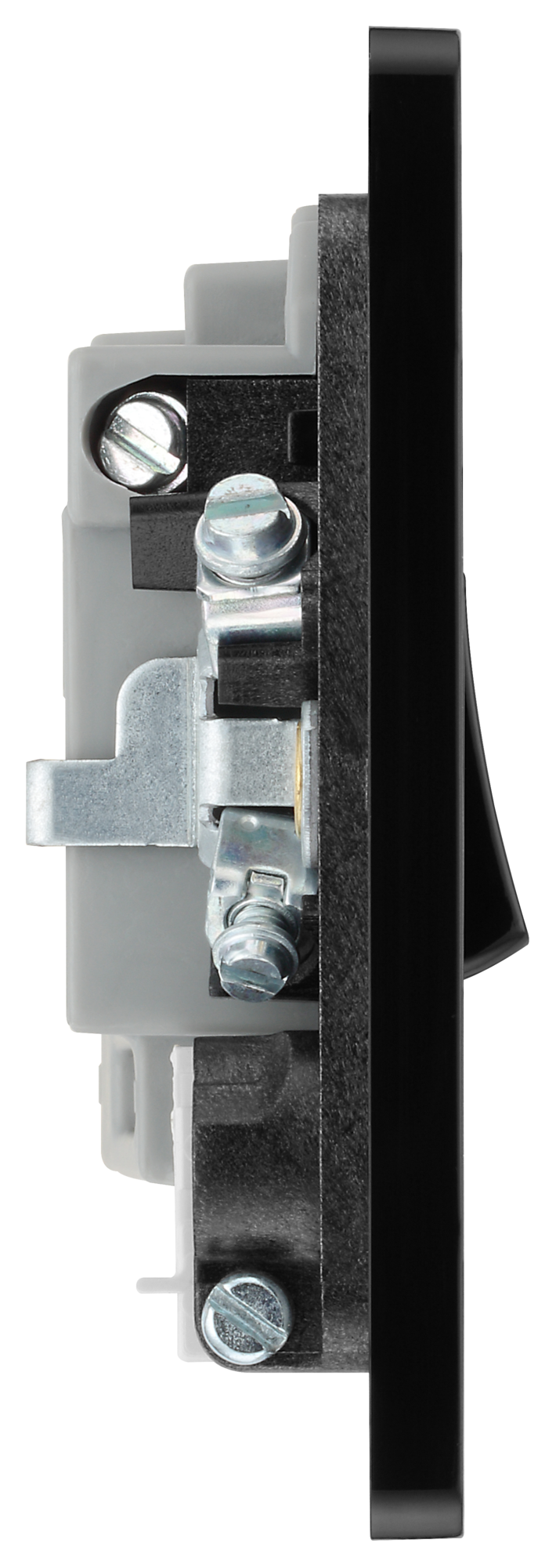 PCDCP52B Side - This Evolve Polished Copper 13A fused and switched connection unit from British General with power indicator provides an outlet from the mains containing the fuse, ideal for spur circuits and hardwired appliances.