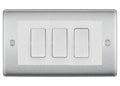 BG Nexus Brushed Steel 3 Gang Intermediate Light Switch Custom Grid - White Insert