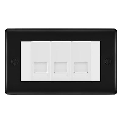BG Nexus Matt Black 3 Gang RJ11 Telephone Socket Euro Module - White Insert by British General (BG-NFBRJ113W)