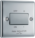 BG NPC15 Nexus Metal Polished Chrome 1 Gang 10A 10AX 3 Pole Fan Isolator Plate Switch