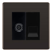 BG Screwless Black Nickel TV Aerial & BT Telephone Outlet Plate — Black Insert