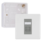 BG Nexus White RJ45 CAT6 Module with Single Faceplate, 1 Port Network Socket & 32mm Back Box (Grey Insert) by British General (BG-EMRJ45C6G-1G-32)