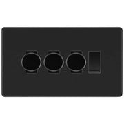 BG Screwless Matt Black 4 Gang Switch 3x Trailing Edge LED Dimmer 1x Intermediate Custom Grid Switch by British General (BG-SCRL-FB-4G-CUSTOM-3x-Dimmer-1x-INT)
